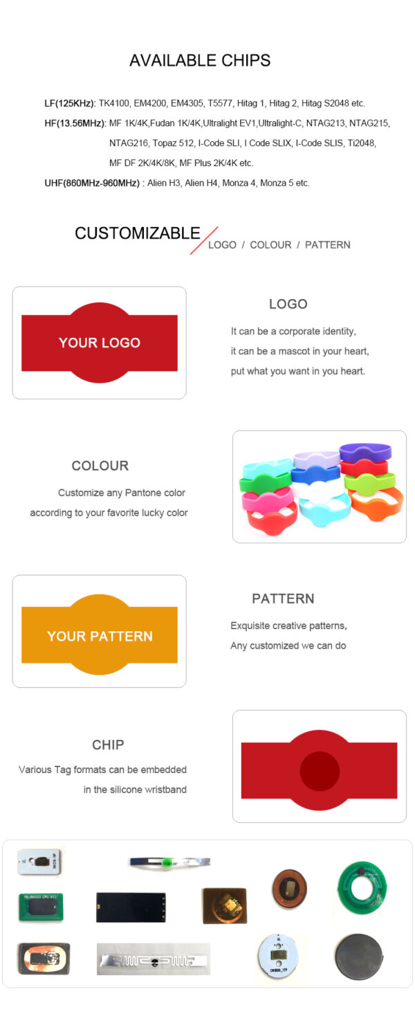 Adjustable RFID Silicone Wristbands For Event Access Control